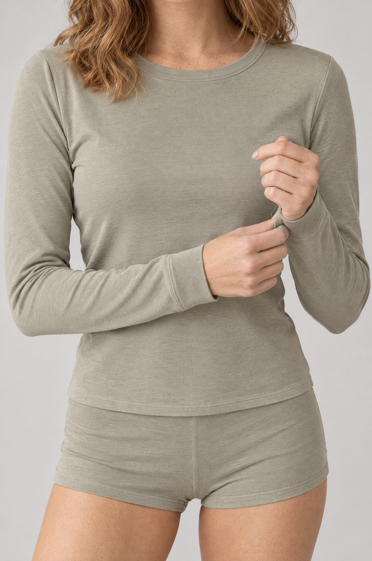 Soflora Jersey Sleep Set in Sage - close-up