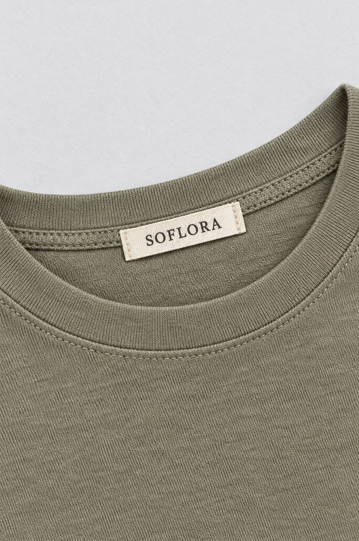 Soflora Jersey Sleep Set in Sage - neck label detail