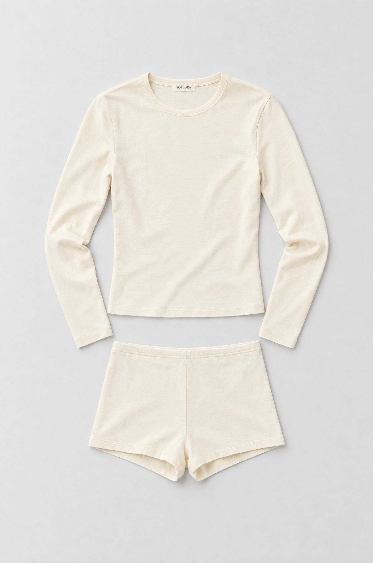 Soflora Jersey Sleep Set in Ivory - flat lay