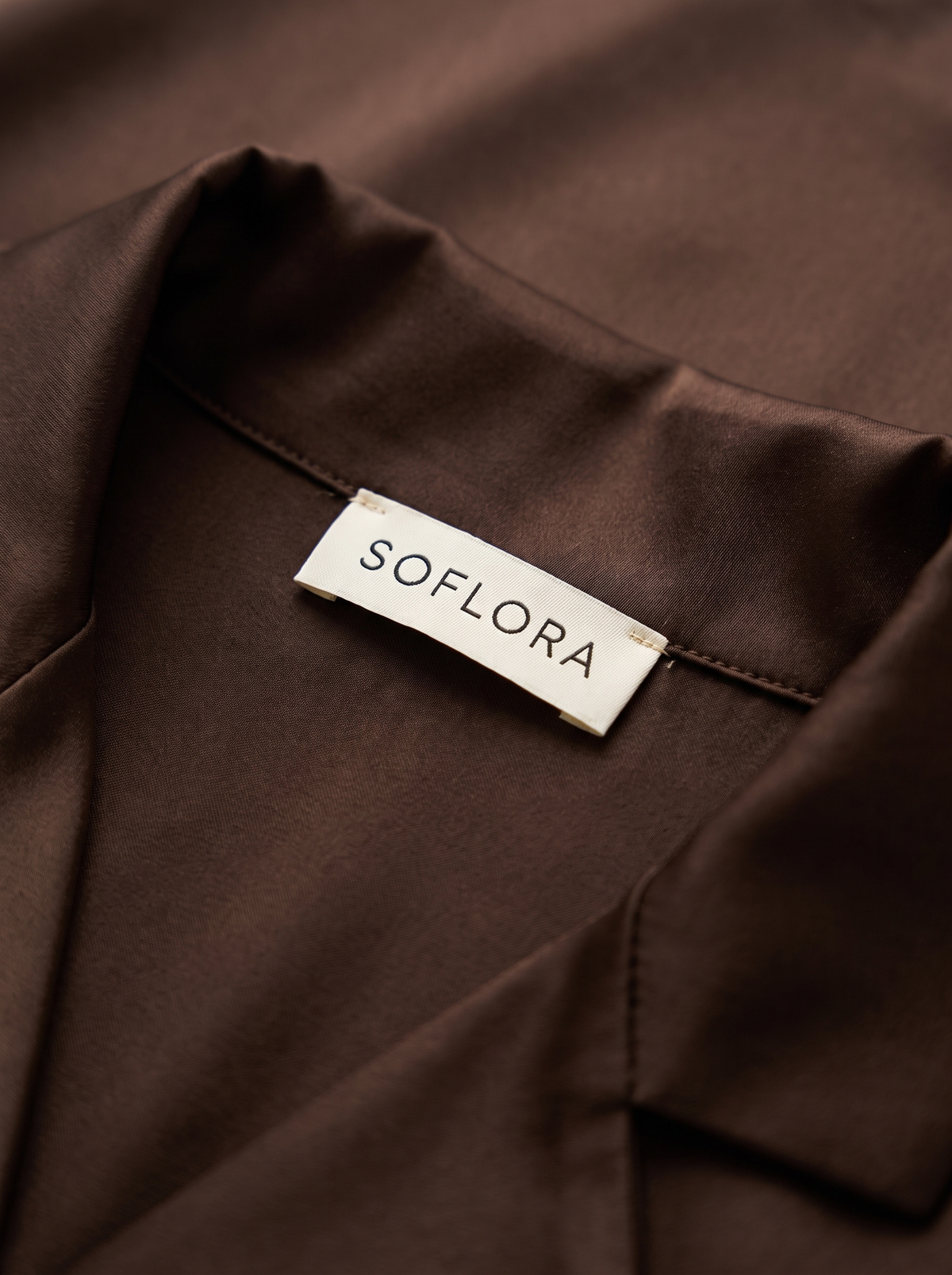 Soflora Long Silk PJ Set in Cacao - collar label detail