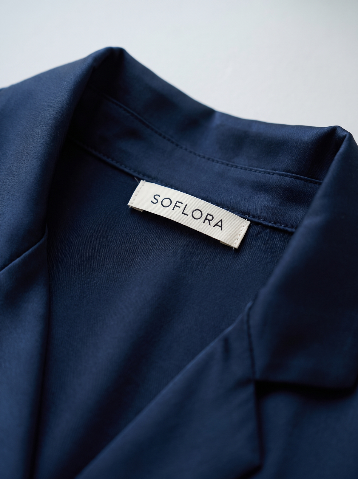 Soflora Long Silk PJ Set in Midnight - collar label detail