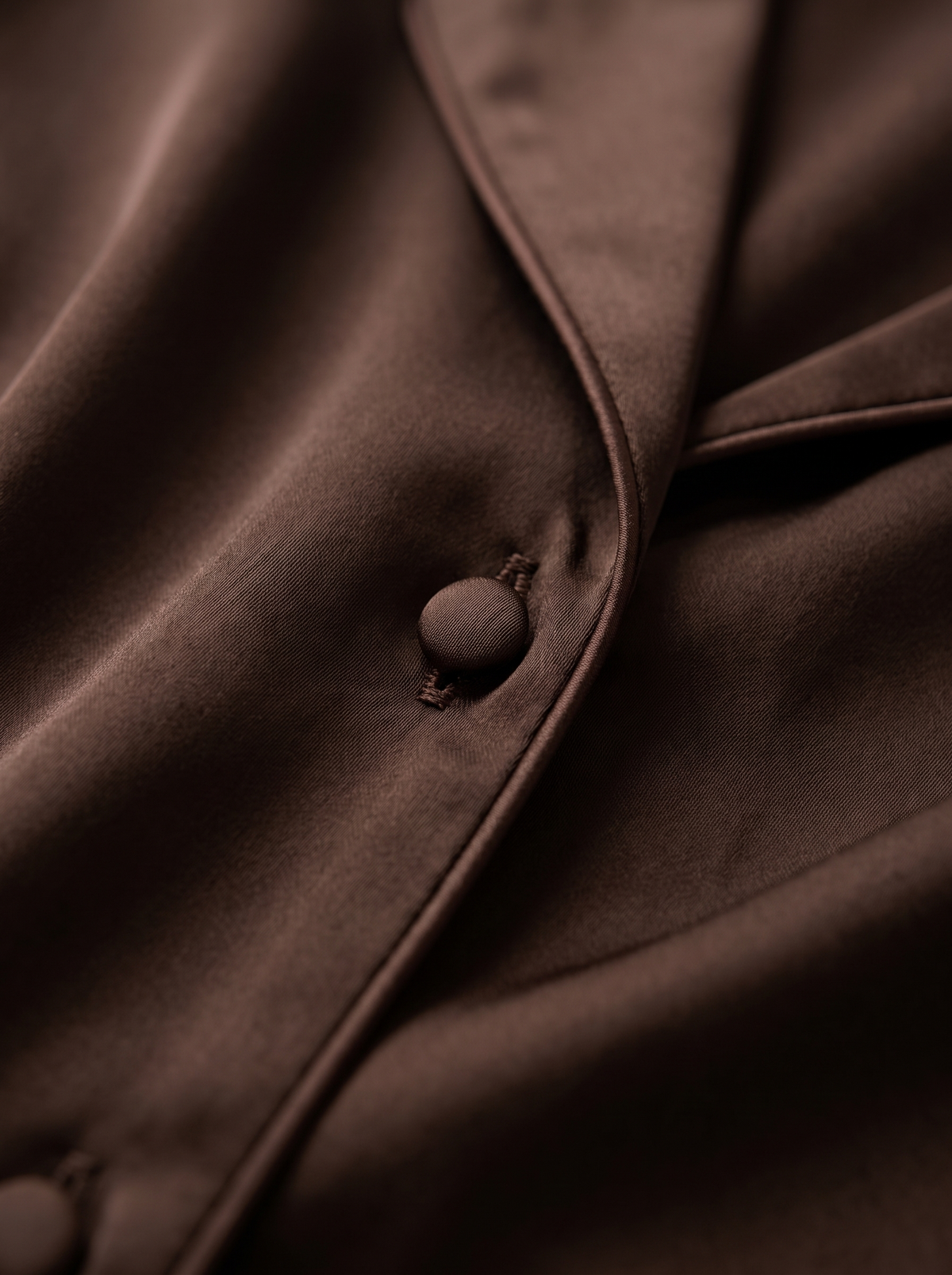 Soflora Long Silk PJ Set in Cacao - button and piping detail