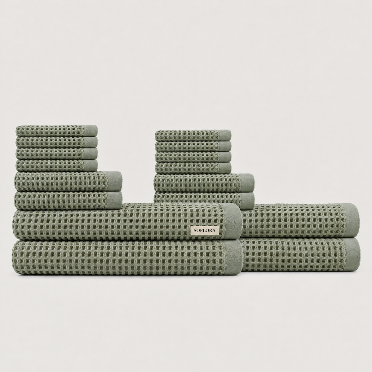 Waffle Family Bundle in Sage - Set with Bath Sheets