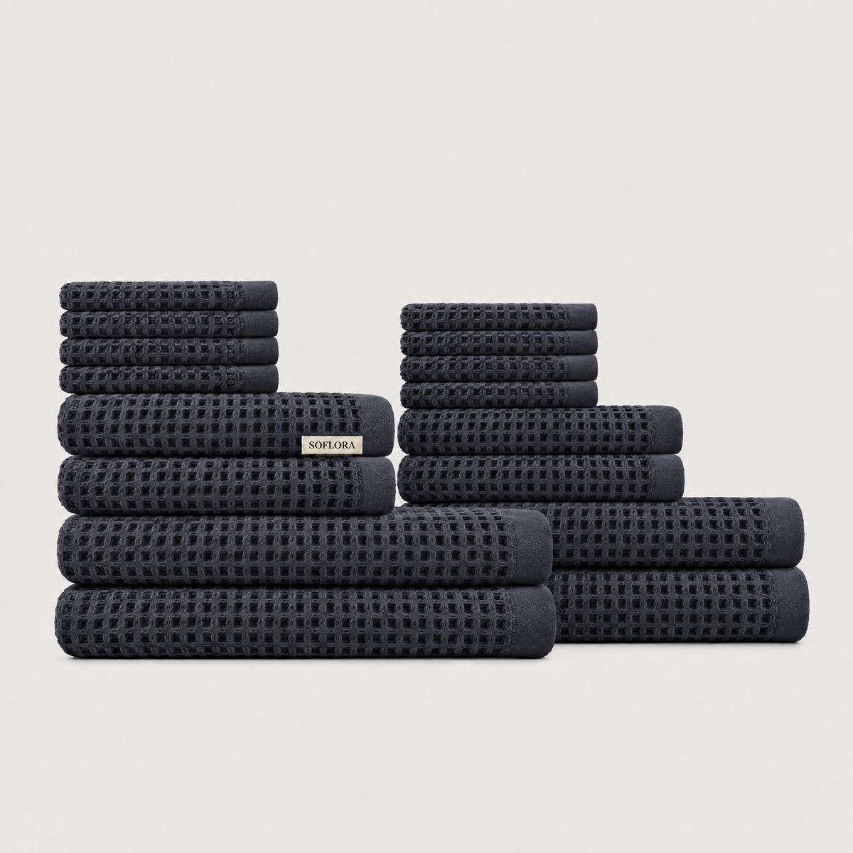 Waffle Family Bundle in Charcoal - Set with Bath Towels
