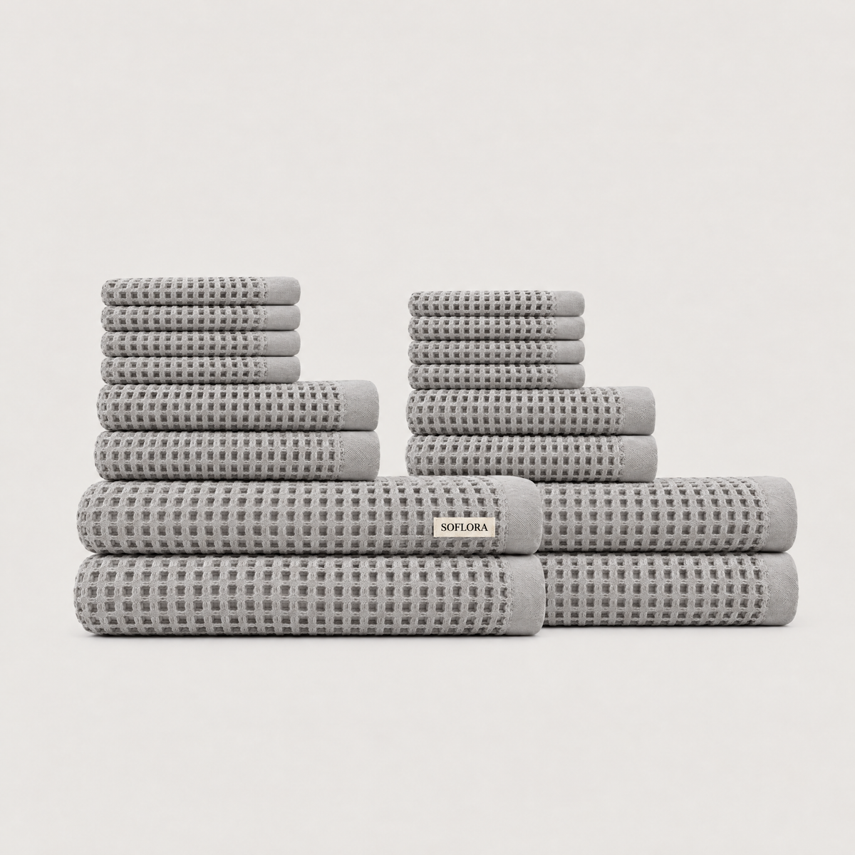 Waffle Family Bundle in Light Grey - Set with Bath Towels