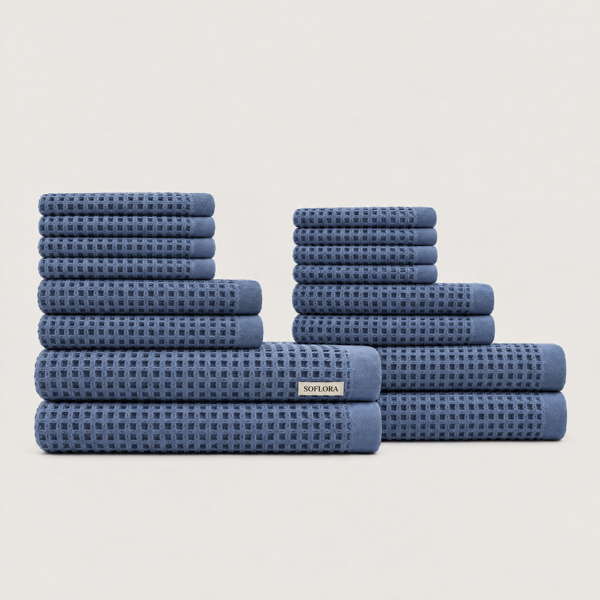Waffle Family Bundle in Powder Blue - Set with Bath Towels