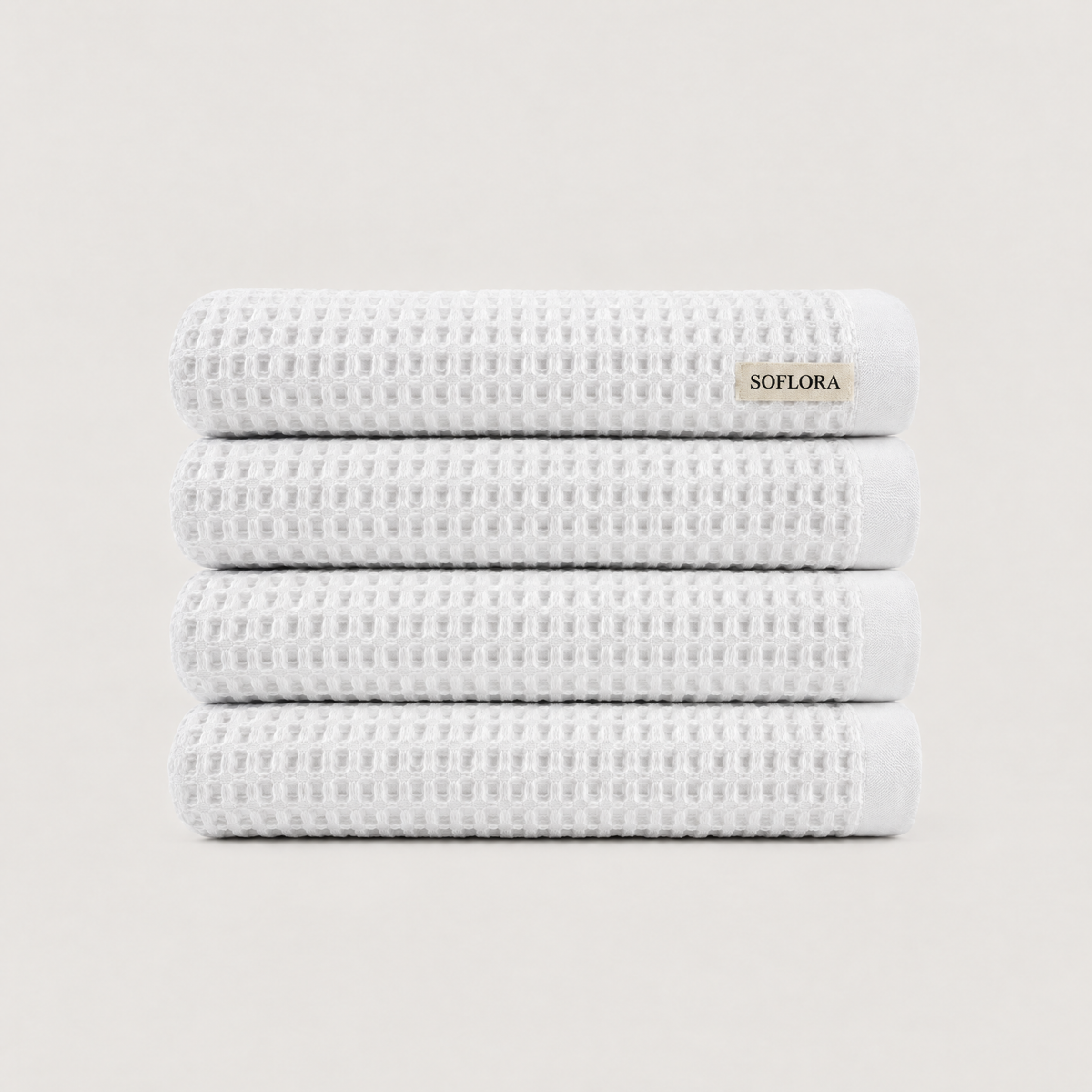 Waffle Bath Towels in Cloud White - 4x Bath Towels