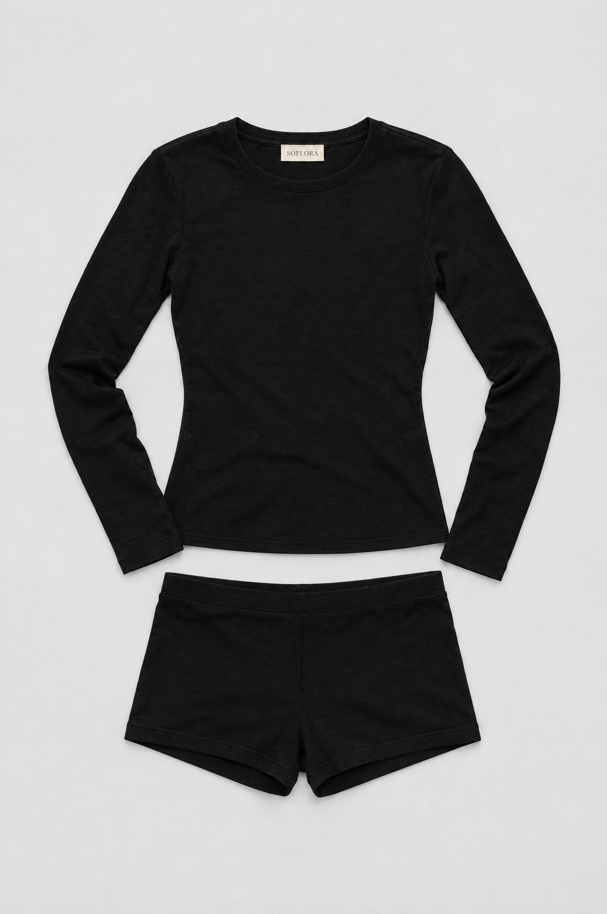 Soflora Jersey Sleep Set in Noir - flat lay