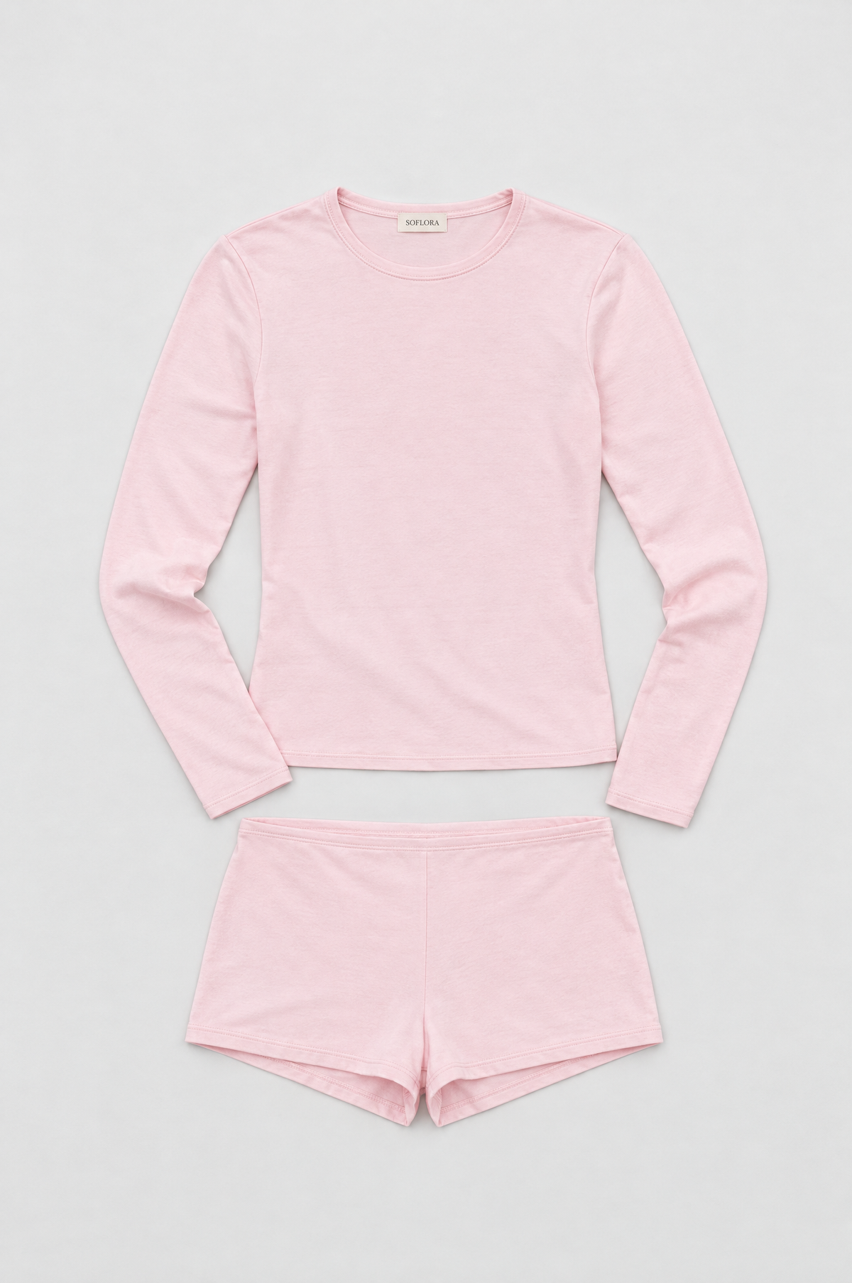 Soflora Jersey Sleep Set in Blush - flat lay