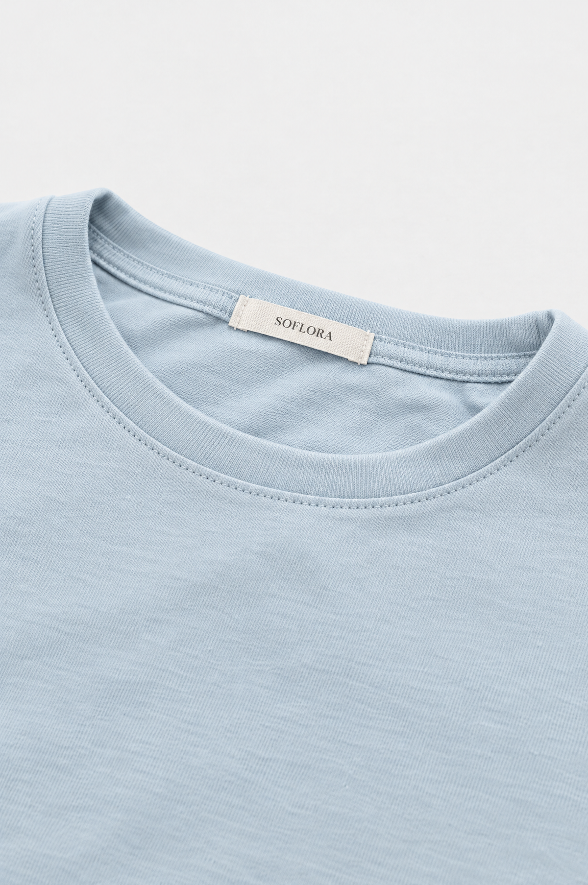 Soflora Jersey Sleep Set in Sky - neck label detail