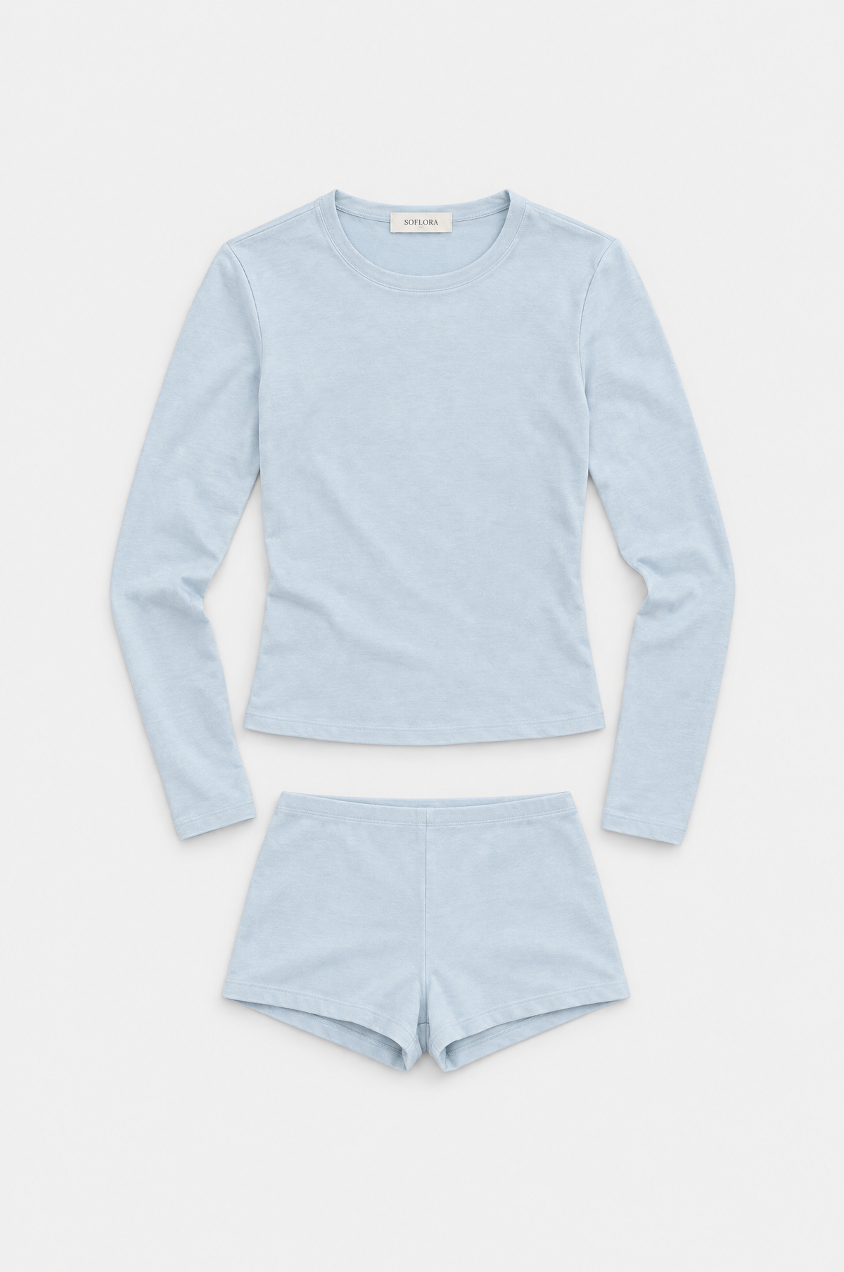 Soflora Jersey Sleep Set in Sky - flat lay