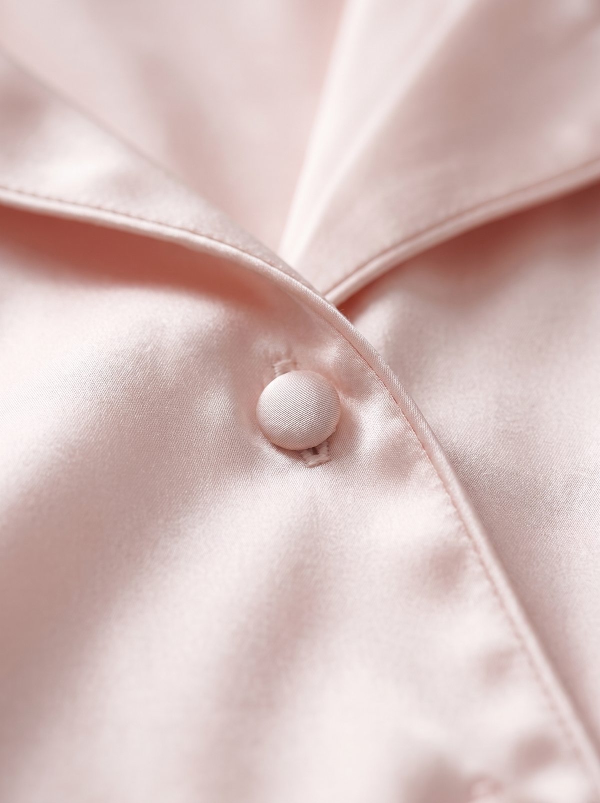 Soflora Long Silk PJ Set in Blush - button and piping detail