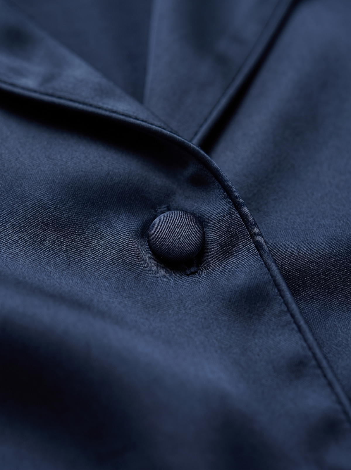 Soflora Long Silk PJ Set in Midnight - button and piping detail