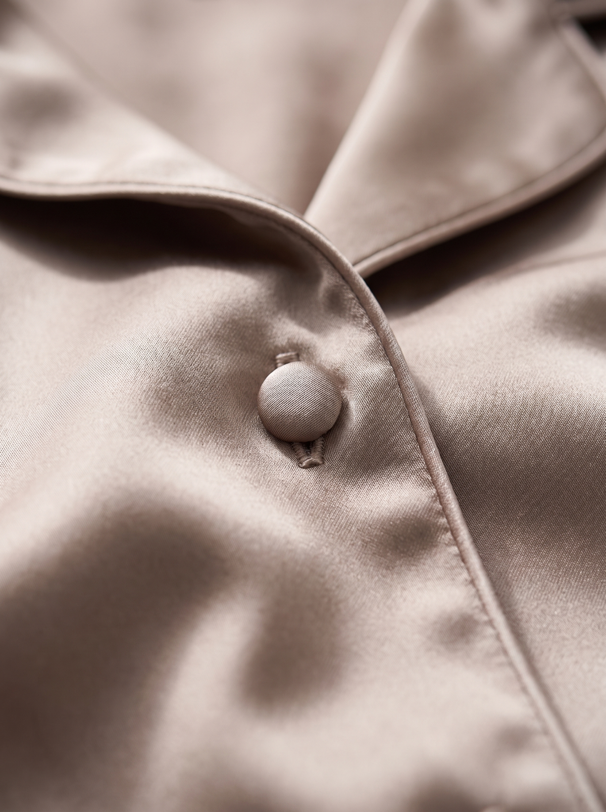 Soflora Long Silk PJ Set in Champagne - button and piping detail