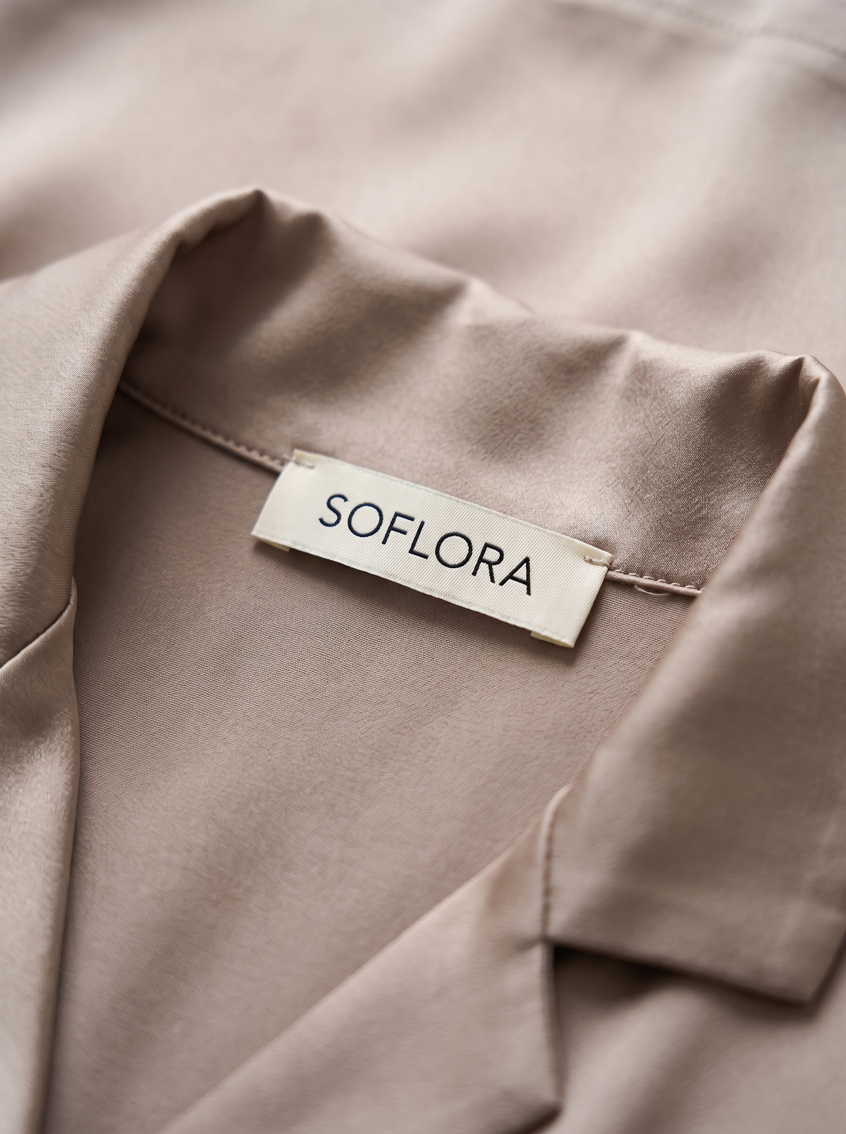 Soflora Long Silk PJ Set in Champagne - collar label detail