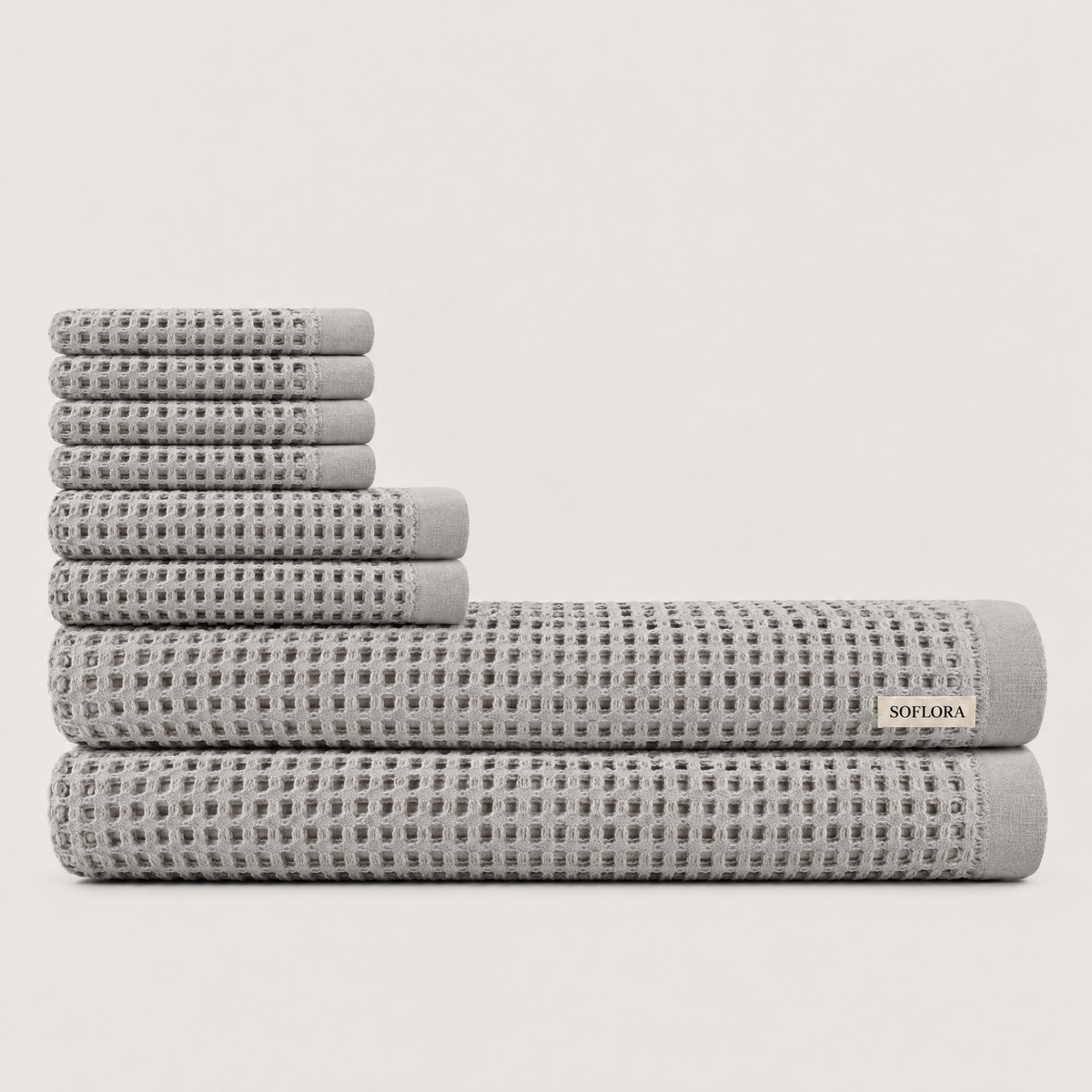 Waffle Bath Bundle in Light Grey - Set with Bath Sheets