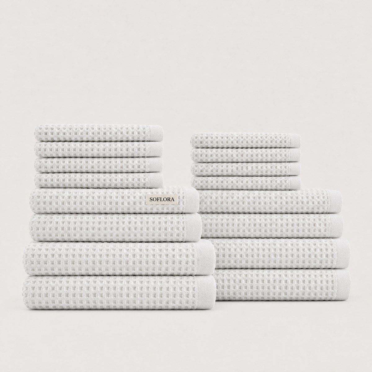 Waffle Family Bundle in Cloud White - Set with Bath Towels