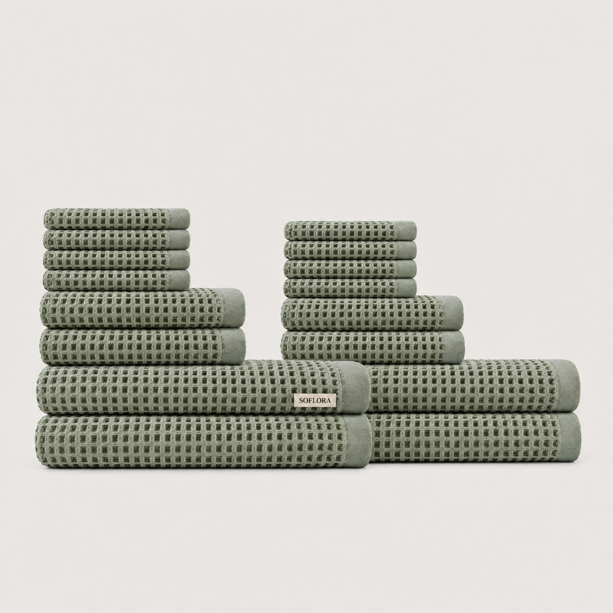 Waffle Family Bundle in Sage - Set with Bath Towels