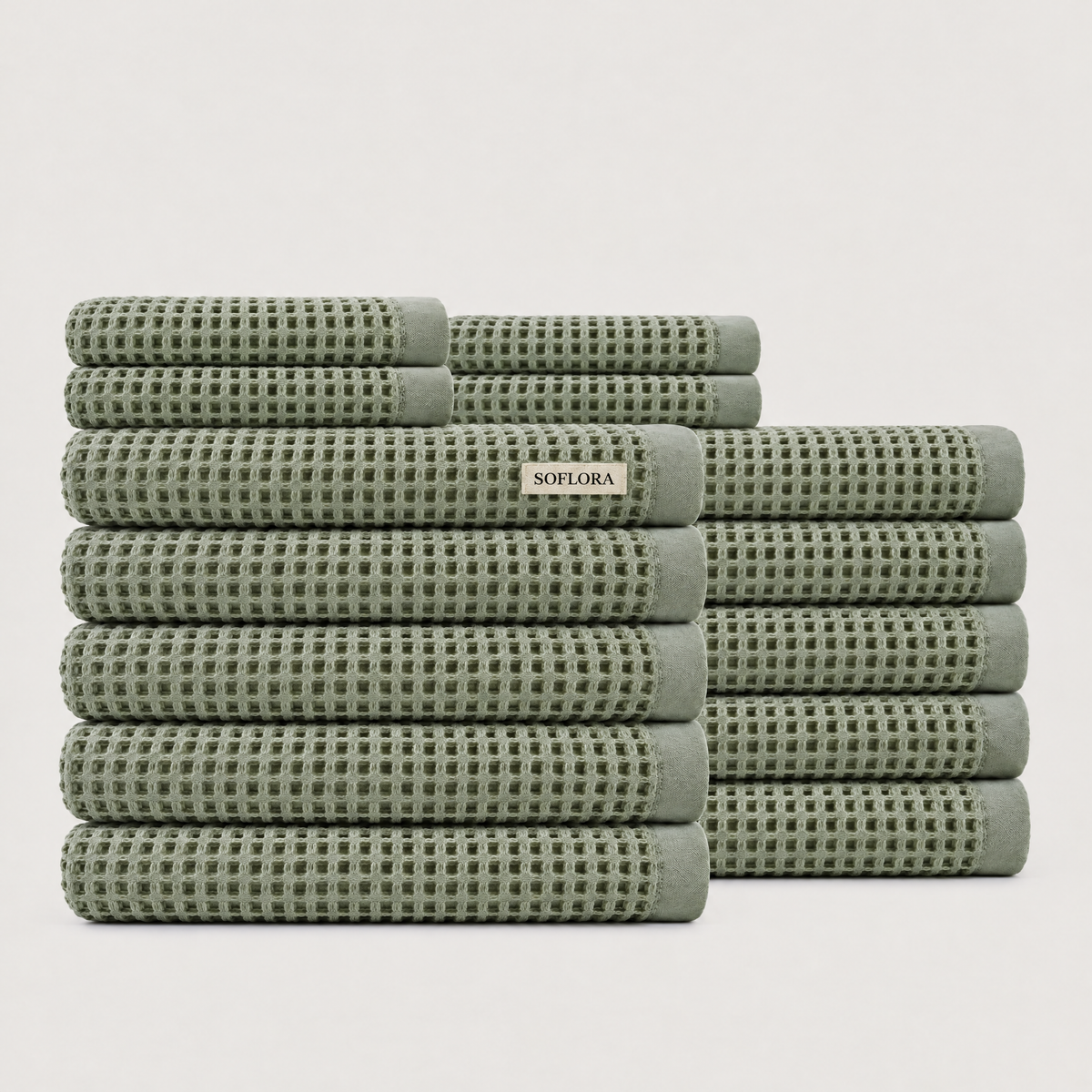 Waffle Luxe Bundle in Sage - Set with Bath Towels