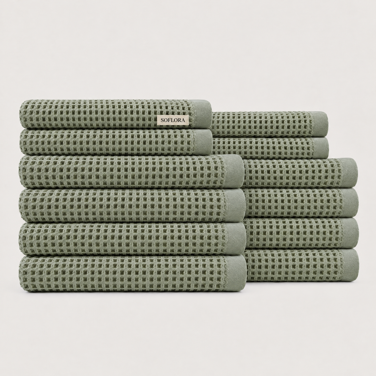 Waffle Luxe Bundle in Sage - Set with Bath Sheets