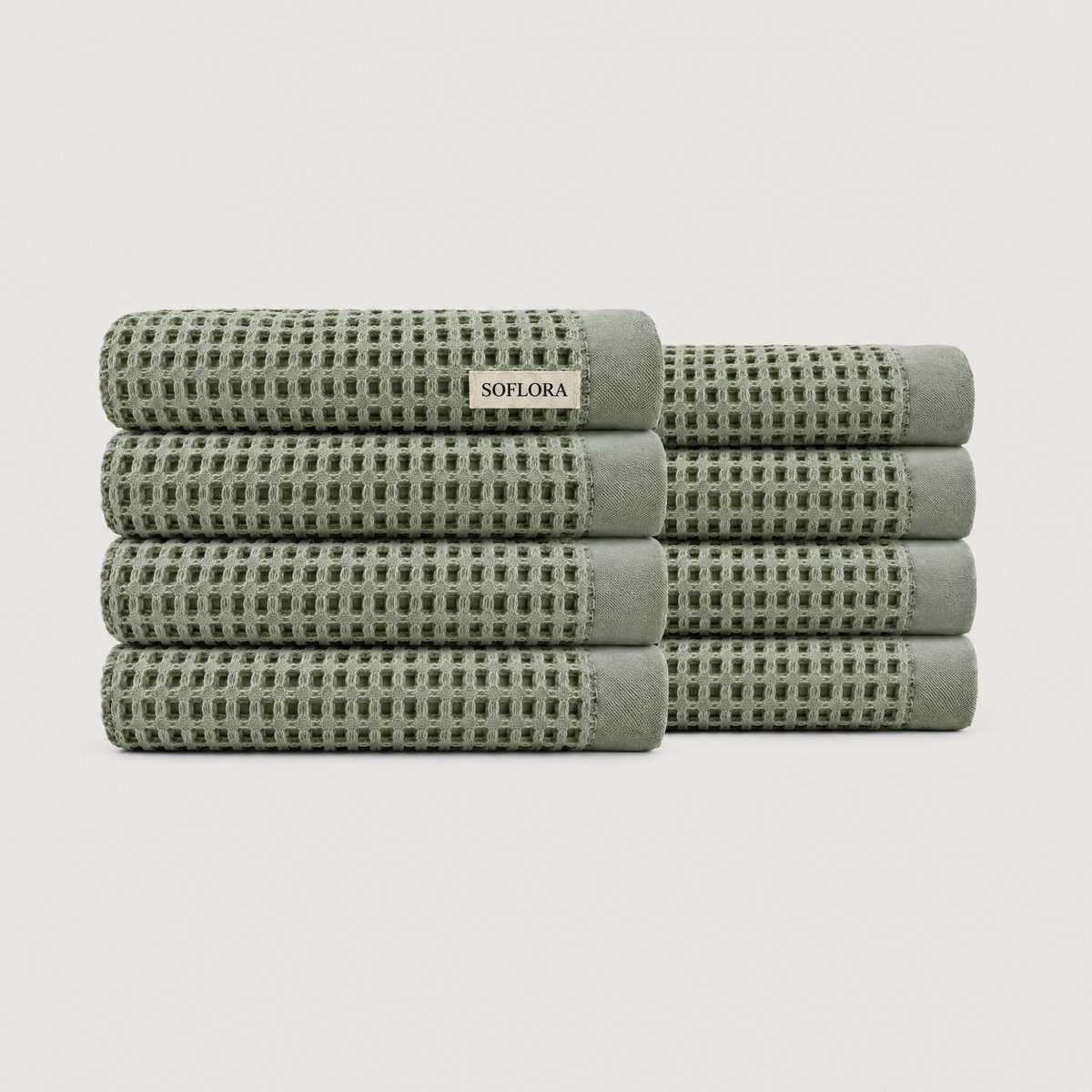 Waffle Hand Towels in Sage - 8x Hand Towels