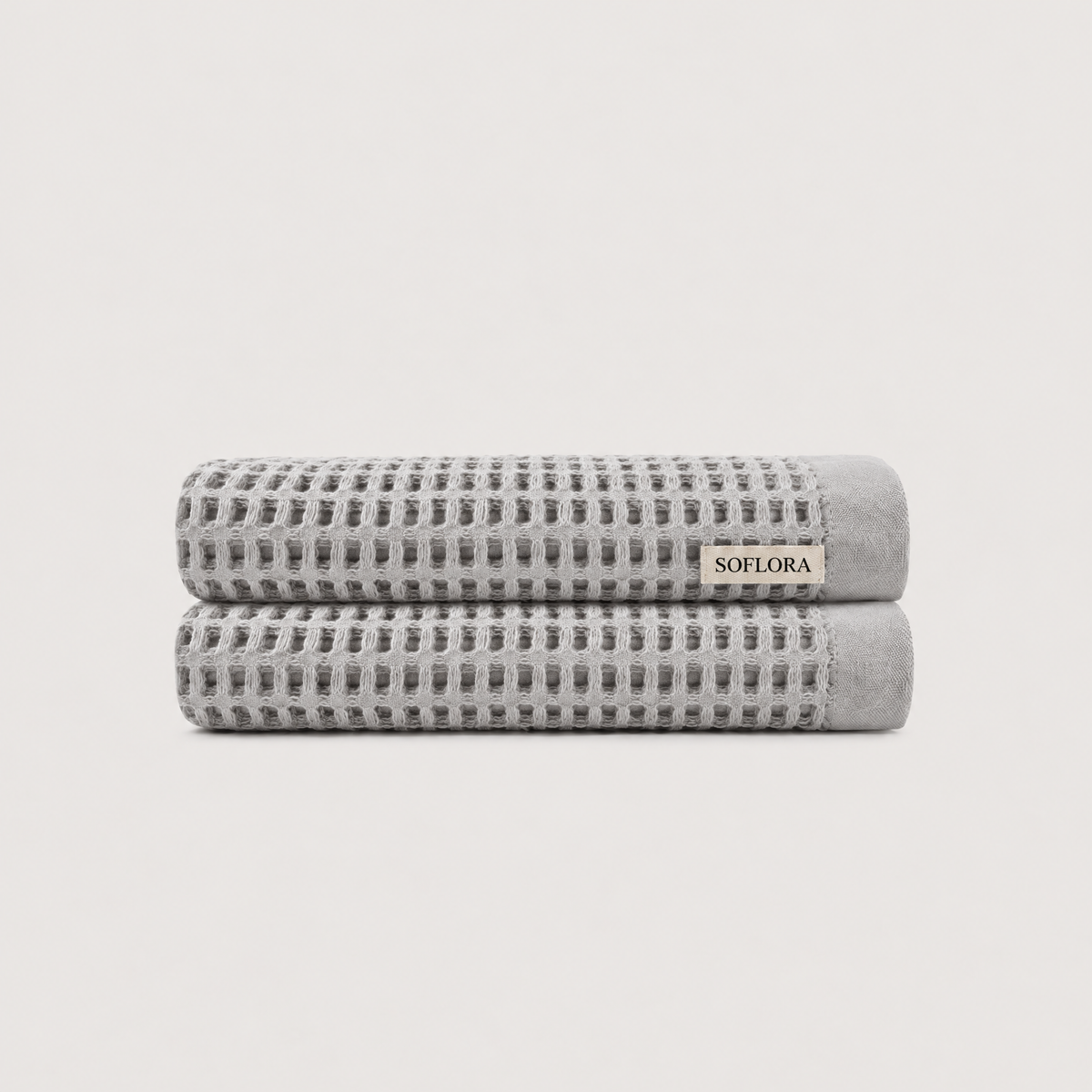 Waffle Hand Towels in Light Grey - 2x Hand Towels