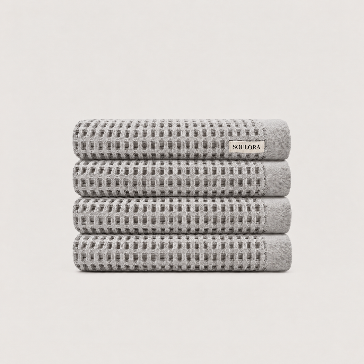 Waffle Hand Towels in Light Grey - 4x Hand Towels