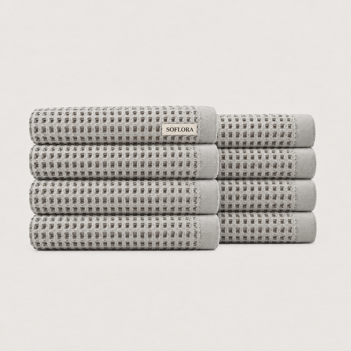 Waffle Hand Towels in Light Grey - 8x Hand Towels