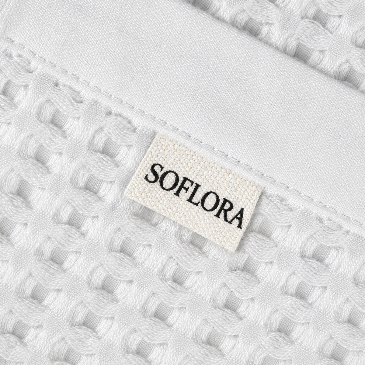 Waffle Hand Towels - SOFLORA label close-up