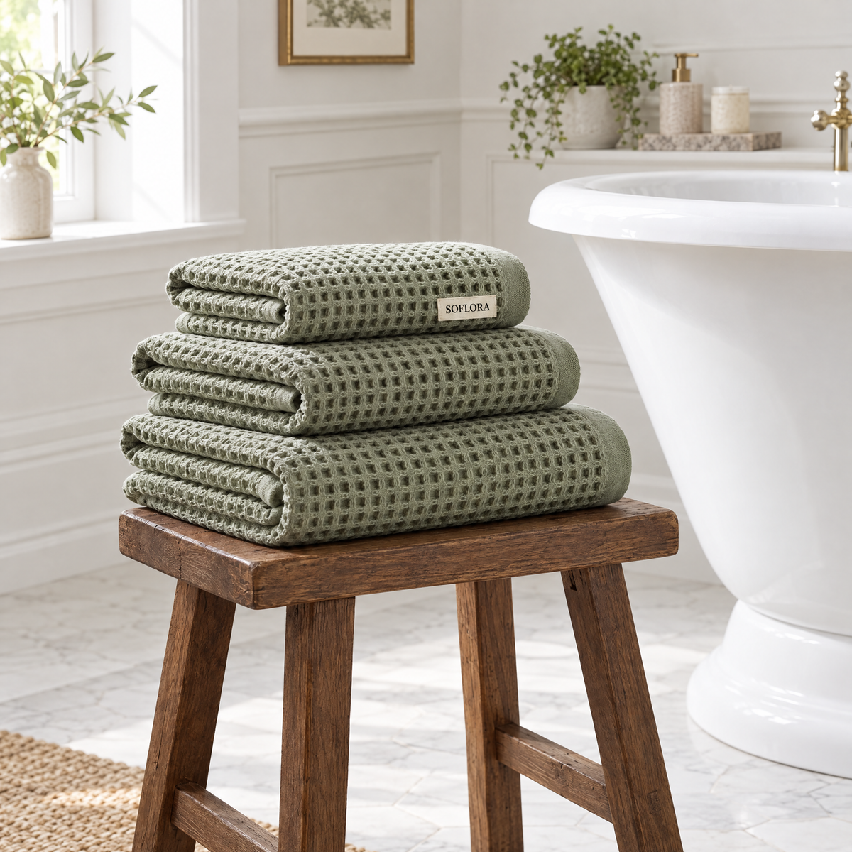 Waffle Bath Bundle - in the bathroom