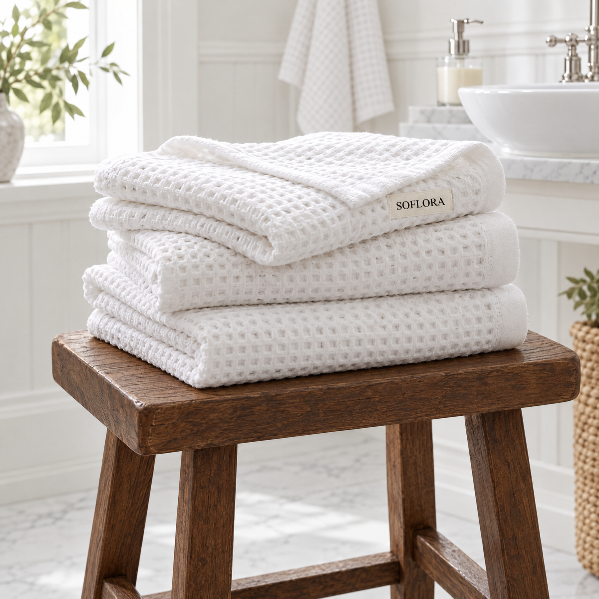 Waffle Hand Towels - in the bathroom